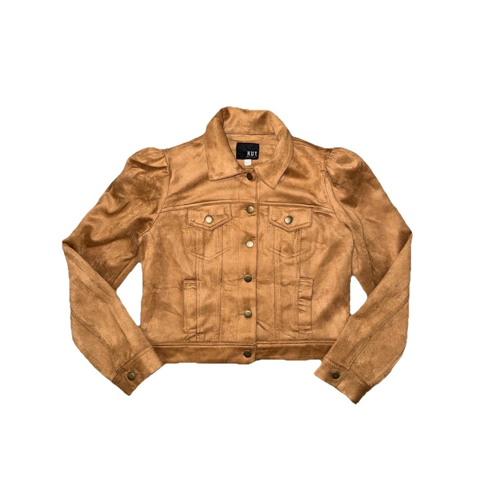 KUT from the Kloth Chantria 3/4 Puff Shoulder Jacket Tan Suede Womens Sz S NWOT